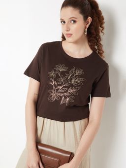 max - Women Metallic Brown T-Shirt