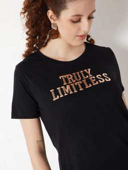 max - Women Metallic Black T-Shirt