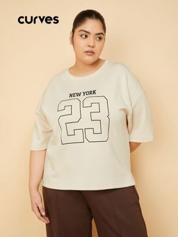max - Women Beige Oversized Fit Sports T-Shirt