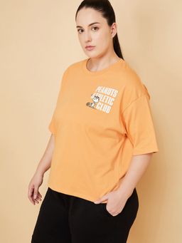 max - Women Snoopy Oversized Orange Sports T-Shirt