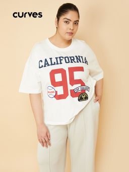 max - Women Off White Oversized Fit Sports T-Shirt