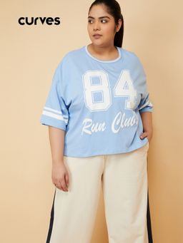 max - Women Printed Blue Sports T-Shirt
