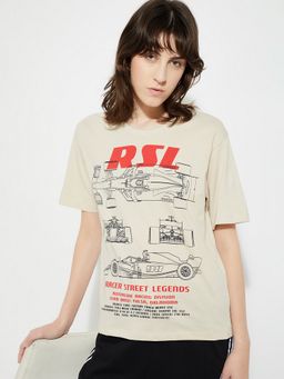 max - Women Beige Relaxed Fit T-Shirt