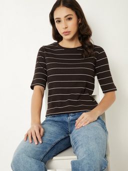 max - Women Striped Brown T-Shirt