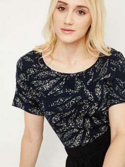 max - Women Abstract Blue T-Shirt