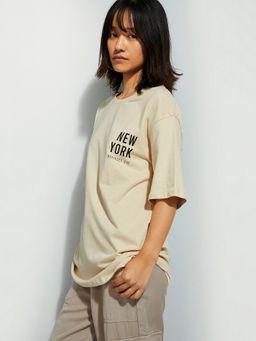 max - Women Oversized Back Beige T-Shirt