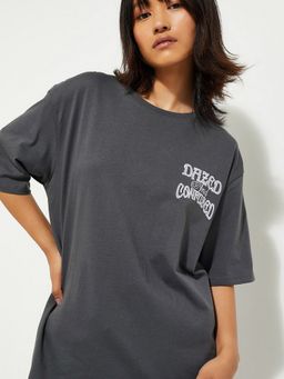 max - Women Oversized Back Grey T-Shirt