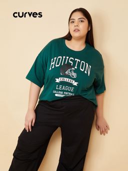 max - Women Green Athleisure Oversized T-Shirt