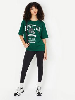 max - Women Green Athleisure Oversized T-Shirt