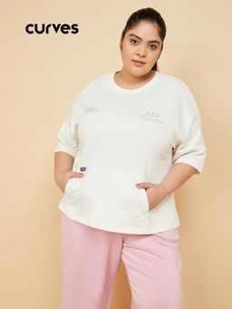 max - Women Off White Oversized Fit Athleisure T-Shirt