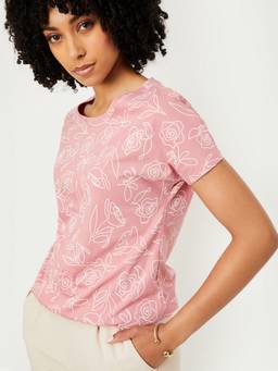 max - Women Floral Pink Print T-Shirt