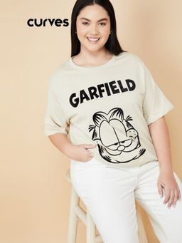 max - Women Garfield Beige Oversized Fit T-Shirt
