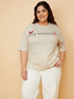 max - Women Beige Oversized T-Shirt