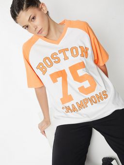 max - Women Printed Oversized Orange Sports T-Shirt