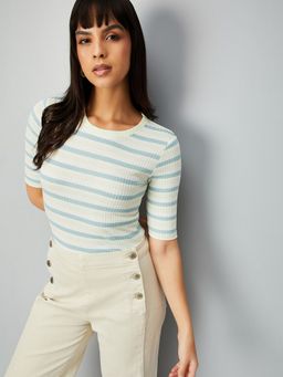 max - Women Striped Knit Green T-Shirt