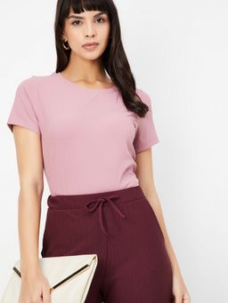 max - Women Ribbed Purple T-Shirt