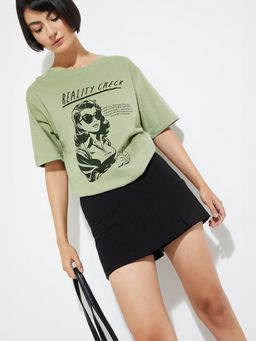 max - Women Green Oversized T-Shirt