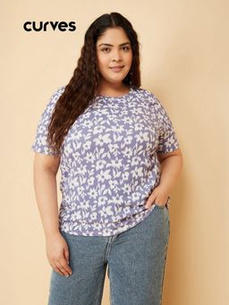 max - Women Floral Print Purple T-Shirt