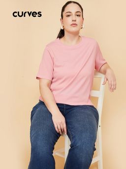 max - Women Textured Pink T-Shirt