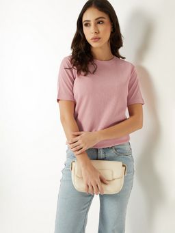 max - Women Textured Pink T-Shirt