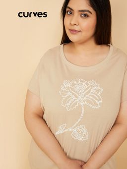 max - Women Floral Print Beige T-Shirt