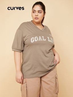 max - Women Oversized Printed Brown Active T-Shirt