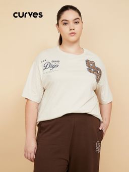 max - Women Beige Oversized Fit Sports T-Shirt