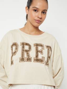 max - Women Applique Beige Oversized Fit Sports T-Shirt