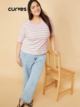 max - Women Striped Pink T-Shirt
