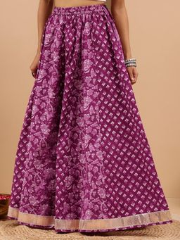 Janasya - Purple Floral Flared Skirt