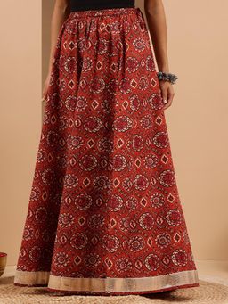 Janasya - Rust Floral Flared Skirt