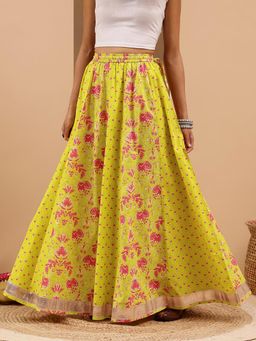 Janasya - Yellow Floral Flared Skirt