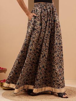 Janasya - Beige Floral Flared Skirt
