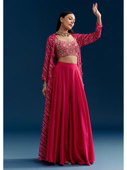 KALKI FASHION - Pink Embroidered Regular Crop Top with Jacket and Palazzo