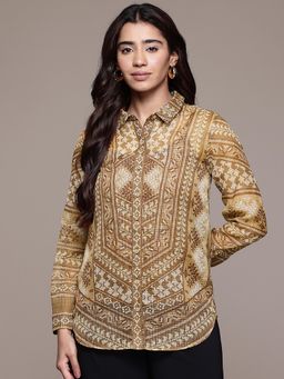 Aarke Ritu Kumar - Khaki Printed Regular Shirt with Camisole