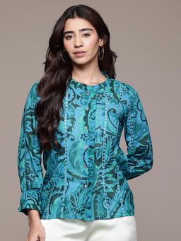 Aarke Ritu Kumar - Turquoise Paisley Regular Shirt