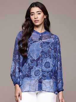 Aarke Ritu Kumar - Blue Floral Regular Shirt with Camisole