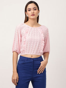 ELLE - Womens Pink Chiffly Crop Top