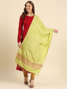 Dupatta Bazaar - Womens Two Tone Lime Green Cotton Silk Stole / Dupatta