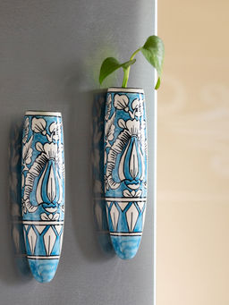 ExclusiveLane - Mughal Heaven' Magnetic Fridge Planters In Ceramic (Set Of 2)