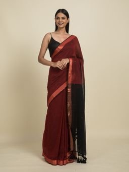 Suta - Maroon and Black Cotton Sequin Embellished Saree