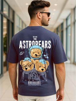 Bewakoof - Men's Blue Astro Bear Graphic Printed Oversized T-shirt