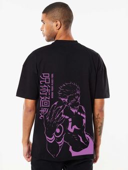 Bewakoof - Men's Black Know Your Place Fool Graphic Printed Oversized T-shirt