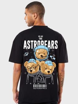 Bewakoof - Men's Black Astro Bear Graphic Printed Oversized T-shirt