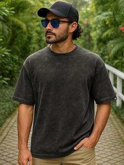 Bewakoof - Men's Black Acid Wash Oversized T-shirt