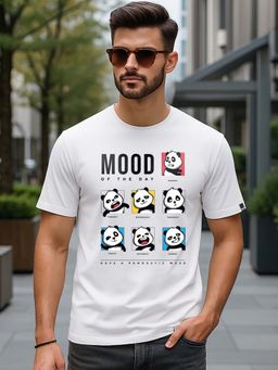 Bewakoof - Men's White MOTD Panda Graphic Printed T-shirt