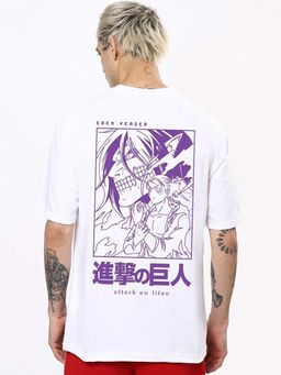 Bewakoof - Men's White AOT Founding Titan Graphic Printed Oversized T-shirt