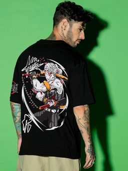 Bewakoof - Men's Black God Of Festivals Graphic Printed Oversized T-shirt