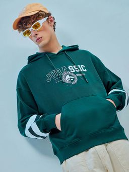 Bewakoof - Men's Green Jurassic Graphic Printed Oversized Hoodies