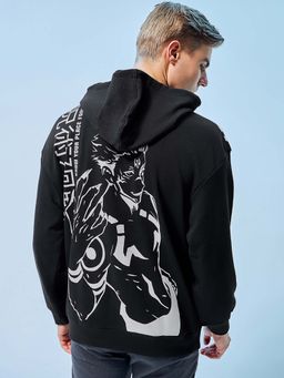 Bewakoof - Men's Black Sukuna Graphic Printed Oversized Hoodies